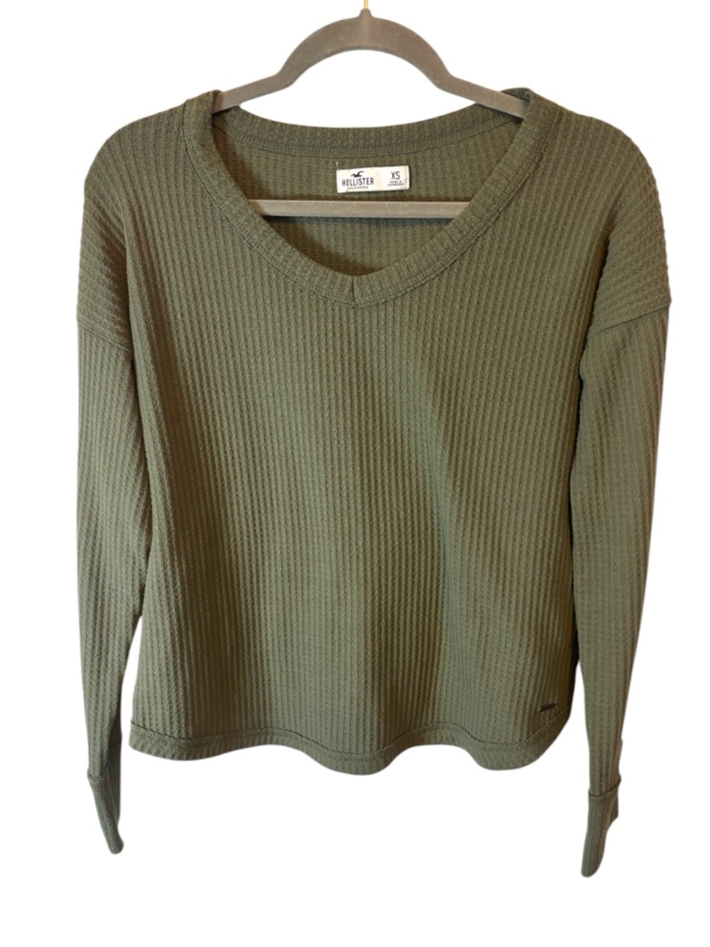 Hollister Olive Green Waffle V-Neck Pullover Size XS